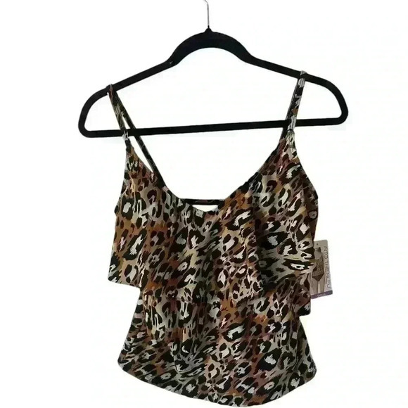 Into The Bleu Leopard Print Tankini Top Sz Small‎ Ruffle Detail Adjustable Strap - Picture 1 of 5